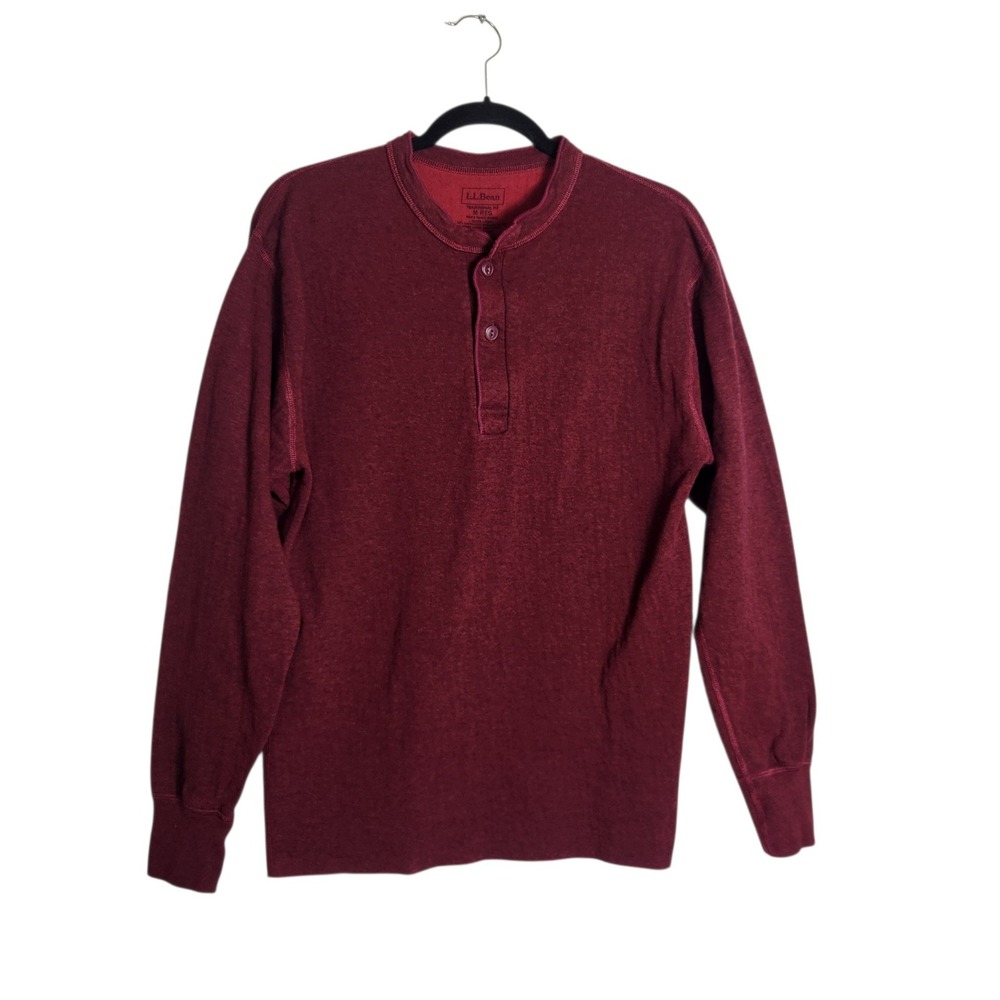 LL Bean Mens Burgundy Red Wool Blend Long Sleeve Henley Shirt Medium Regular